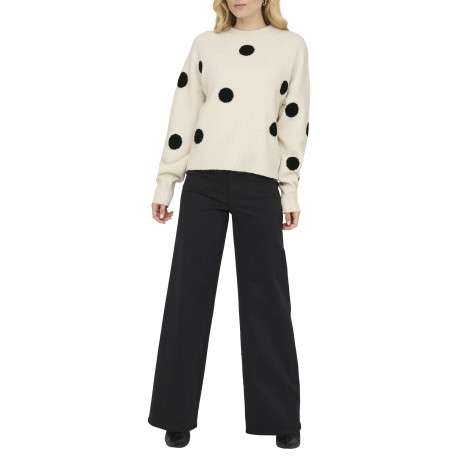Pull écru à gros pois avec une coupe droite et un col rond - Image 3