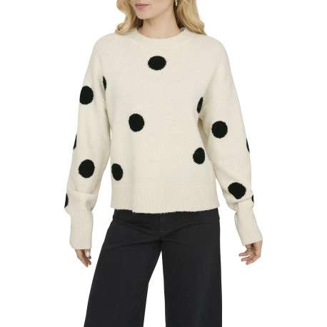 Pull écru à gros pois avec une coupe droite et un col rond - Image 5