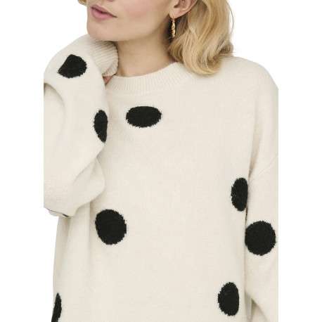 Pull écru à gros pois avec une coupe droite et un col rond - Image 6