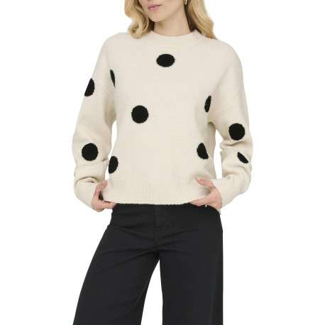 Pull écru à gros pois avec une coupe droite et un col rond - Image 7
