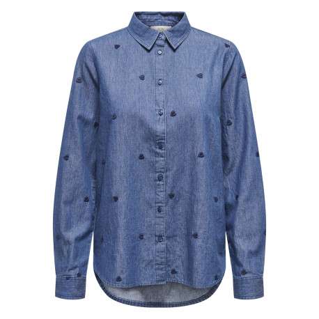 Chemisier en coton indigo à motifs coeurs avec une coupe droite