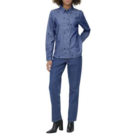 Chemisier en coton indigo à motifs coeurs avec une coupe droite - Image 2