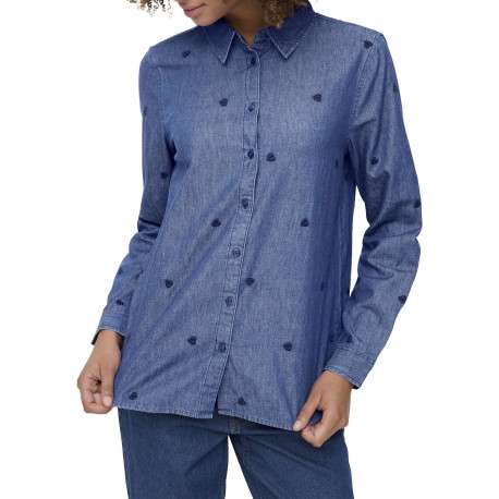 Chemisier en coton indigo à motifs coeurs avec une coupe droite - Image 4