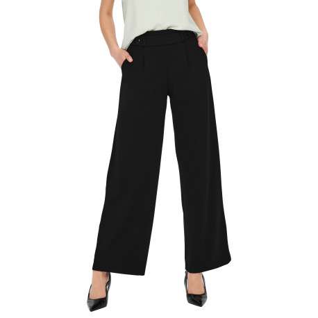 Pantalon chino noir uni avec une coupe flare et une taille élastiquée - Image 3