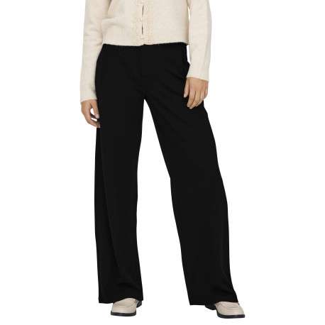 Pantalon noir uni avec une coupe flare et une fermeture à zip et agrafe - Image 3