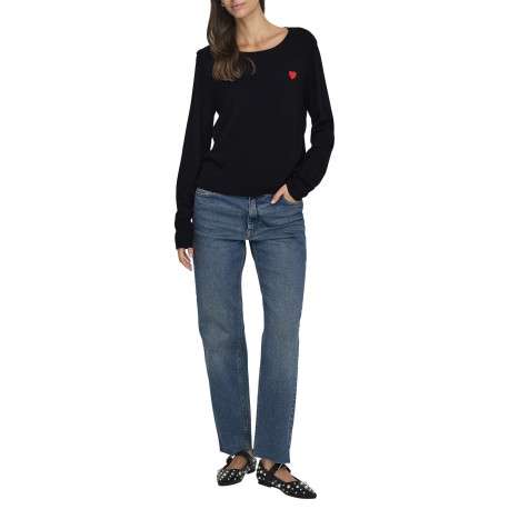 Pull noir uni avec une coupe droite et des manches longues - Image 3