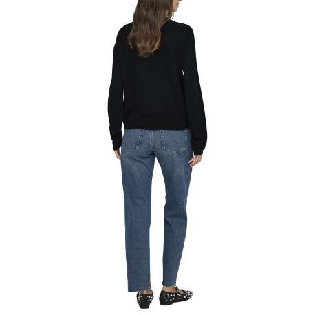 Pull noir uni avec une coupe droite et des manches longues - Image 4