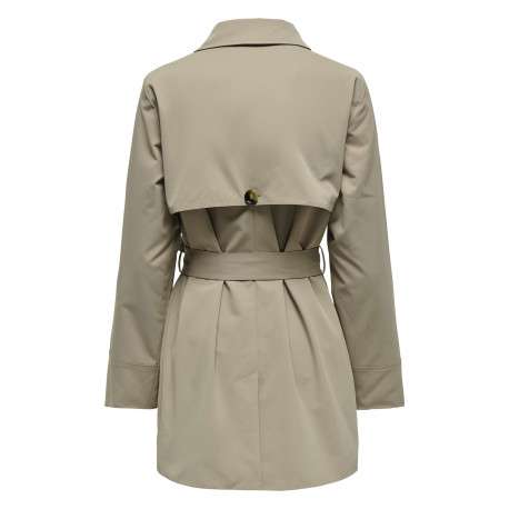 Manteau Trench beige uni avec une coupe droite et un col à revers - Image 2
