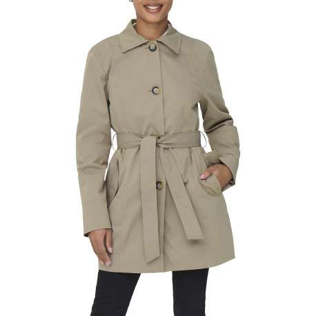 Manteau Trench beige uni avec une coupe droite et un col à revers - Image 3