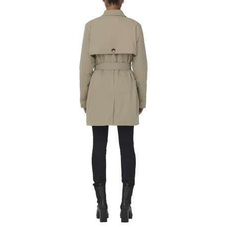 Manteau Trench beige uni avec une coupe droite et un col à revers - Image 4