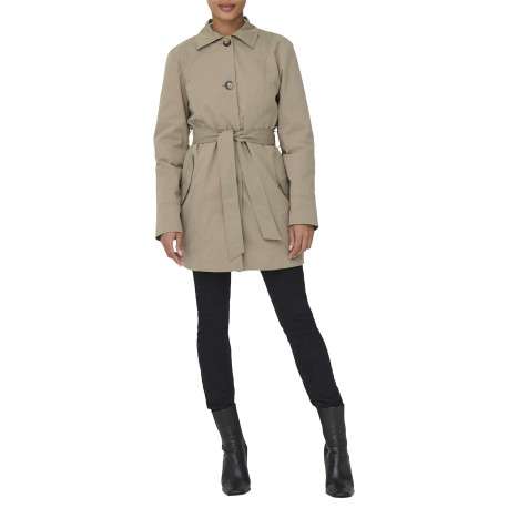 Manteau Trench beige uni avec une coupe droite et un col à revers - Image 5