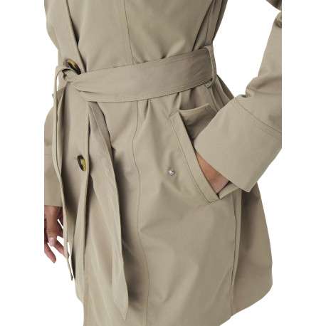 Manteau Trench beige uni avec une coupe droite et un col à revers - Image 6