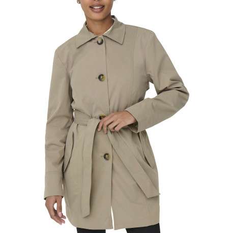 Manteau Trench beige uni avec une coupe droite et un col à revers - Image 7