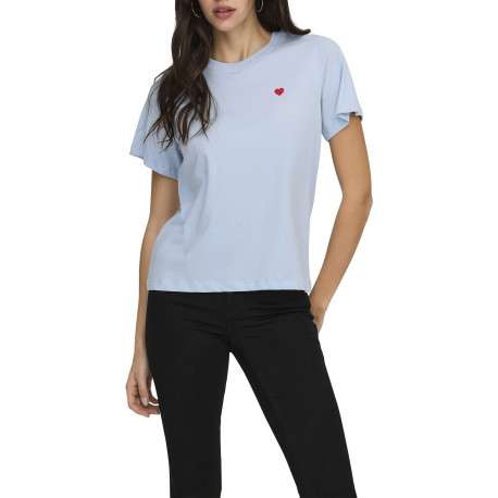 T-shirt en coton ciel uni avec une coupe droite et un col rond - Image 3
