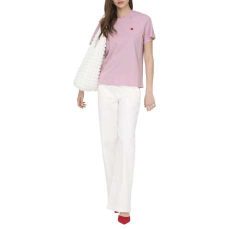 T-shirt en coton rose uni avec une coupe droite et un col rond - Image 3