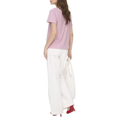 T-shirt en coton rose uni avec une coupe droite et un col rond - Image 4