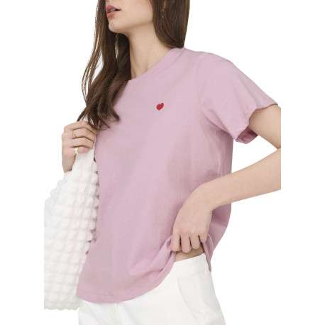 T-shirt en coton rose uni avec une coupe droite et un col rond - Image 5