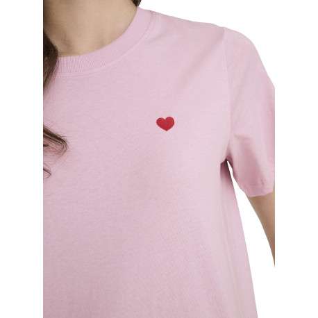 T-shirt en coton rose uni avec une coupe droite et un col rond - Image 6