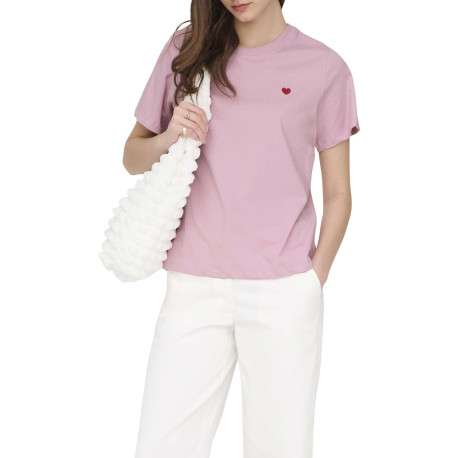 T-shirt en coton rose uni avec une coupe droite et un col rond - Image 7
