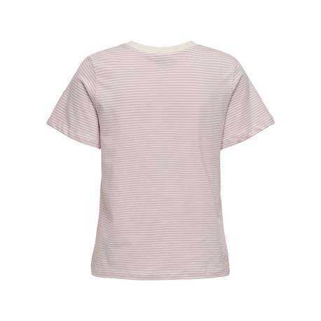 T-shirt en coton rose à rayures avec une coupe droite et un col rond - Image 2