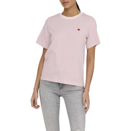 T-shirt en coton rose à rayures avec une coupe droite et un col rond - Image 3