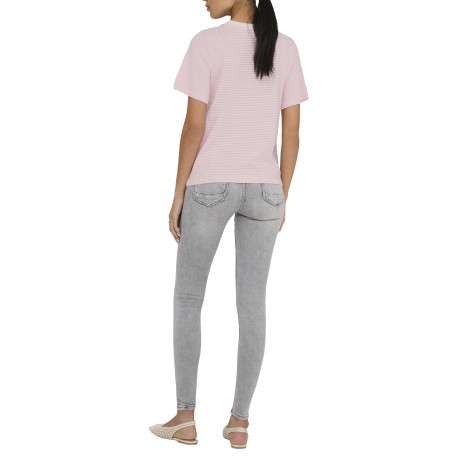 T-shirt en coton rose à rayures avec une coupe droite et un col rond - Image 4