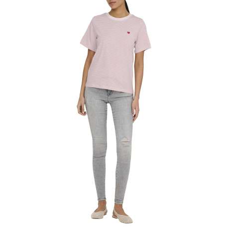 T-shirt en coton rose à rayures avec une coupe droite et un col rond - Image 5