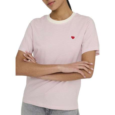T-shirt en coton rose à rayures avec une coupe droite et un col rond - Image 6