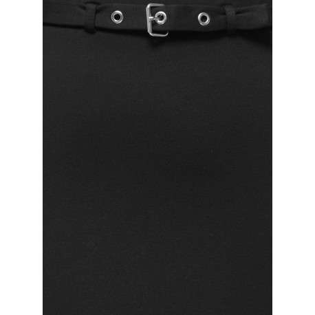 Jupe courte noire unie avec une coupe moulante et une taille élastiquée - Image 3