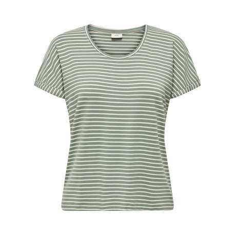 T-shirt vert à rayures avec une coupe droite et un col rond