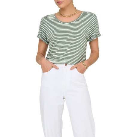 T-shirt vert à rayures avec une coupe droite et un col rond - Image 3