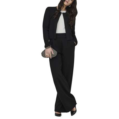 Gilet noir uni avec une coupe droite et des manches longues - Image 3