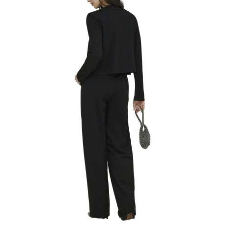 Gilet noir uni avec une coupe droite et des manches longues - Image 4
