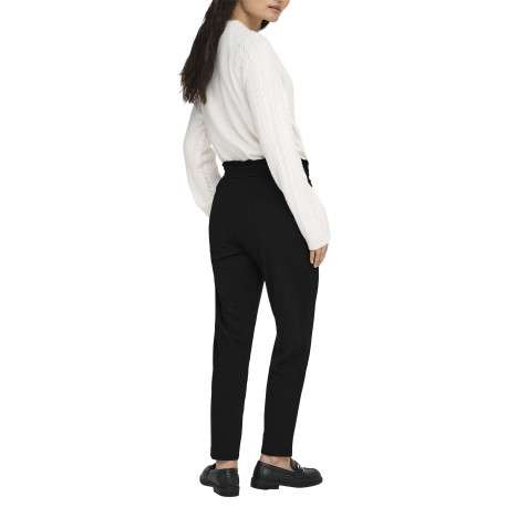 Pantalon Chino noir uni avec une coupe cigarette et une taille élastiquée - Image 3