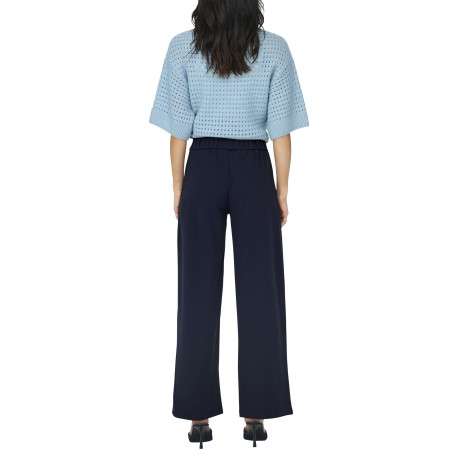 Pantalon Chino marine uni avec une coupe flare et une taille élastiquée - Image 4