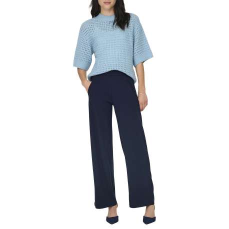 Pantalon Chino marine uni avec une coupe flare et une taille élastiquée - Image 5