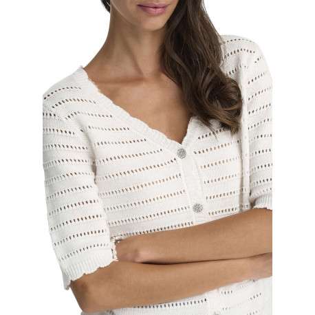 Gilet blanc uni avec une coupe droite et un col V avec des boutons - Image 6