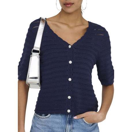Gilet marine uni avec une coupe droite et un col V avec des boutons - Image 3