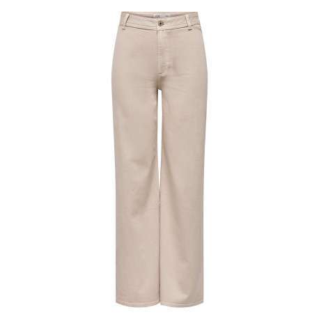 Pantalon beige uni avec une coupe flare avec un zip et un bouton