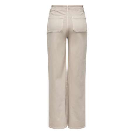 Pantalon beige uni avec une coupe flare avec un zip et un bouton - Image 2