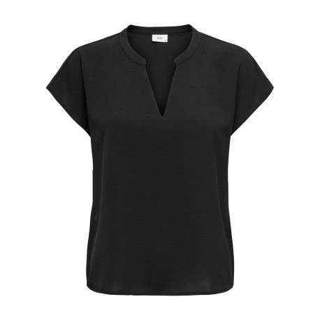 Top noir uni avec une coupe droite et des manches courtes