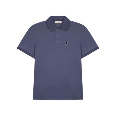 Polo en coton bleu gris uni avec une coupe droite et un col boutonné