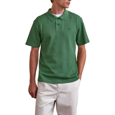 Polo en coton vert uni avec un logo brodé et un col boutonné - Image 2