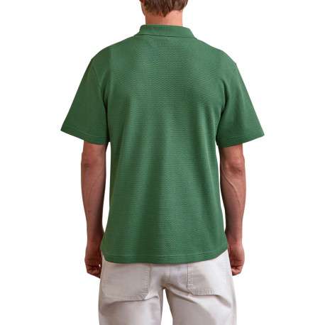 Polo en coton vert uni avec un logo brodé et un col boutonné - Image 3