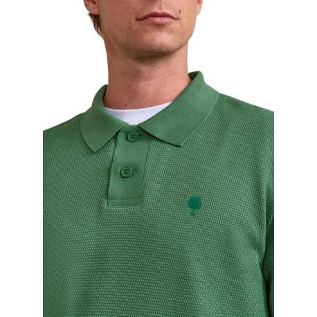 Polo en coton vert uni avec un logo brodé et un col boutonné - Image 4