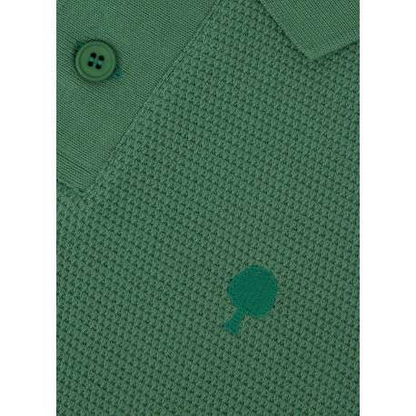 Polo en coton vert uni avec un logo brodé et un col boutonné - Image 5