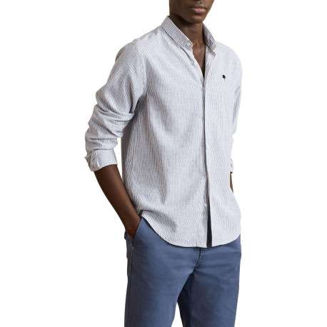 Chemise en coton et lin mélangé bleue à rayures avec un col américain - Image 2