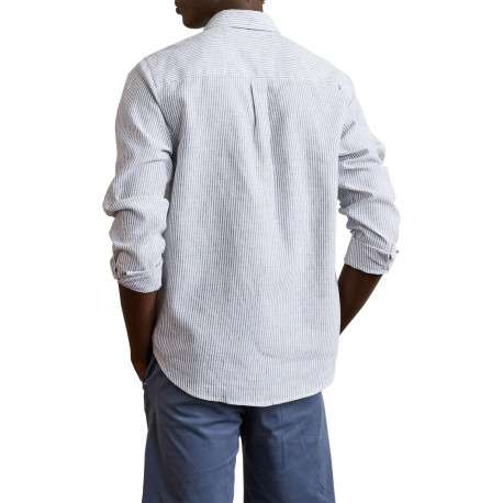 Chemise en coton et lin mélangé bleue à rayures avec un col américain - Image 3