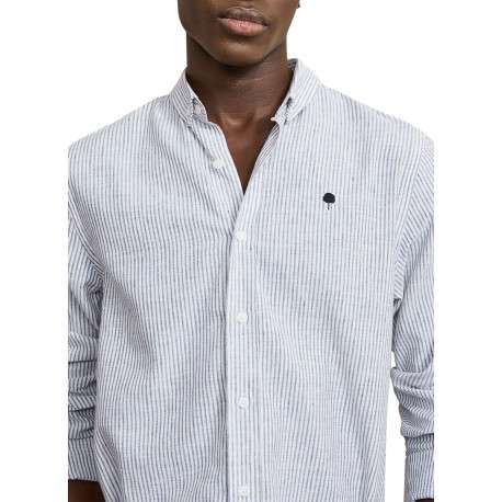 Chemise en coton et lin mélangé bleue à rayures avec un col américain - Image 4