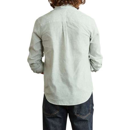 Chemise en coton et lin mélangé verte à rayures avec un col américain - Image 3